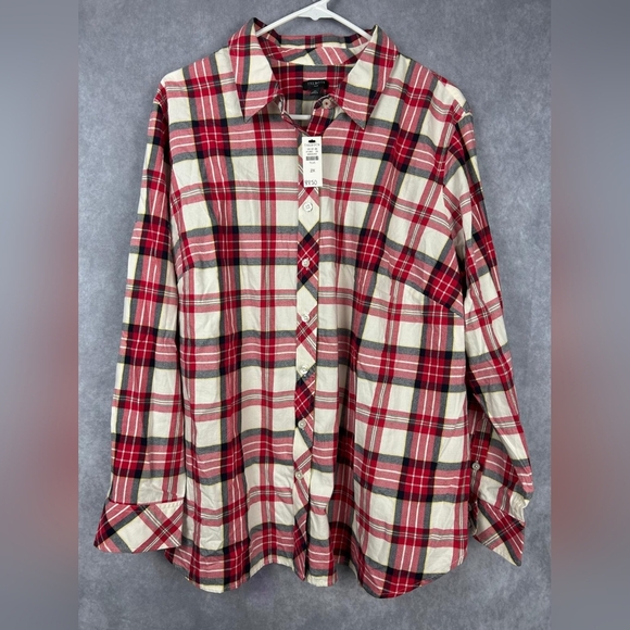 Talbots Red Multi Shimmer Plaid  Long Sleeve Button Down Shirt Size 2X - Picture 3 of 9